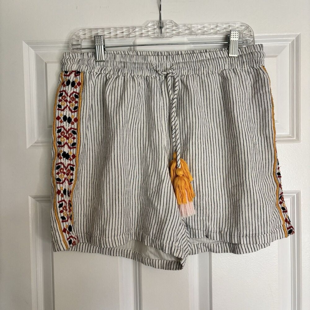 THML Stripe Embroidered Tassel Pull On Shorts Size L Anthropologie